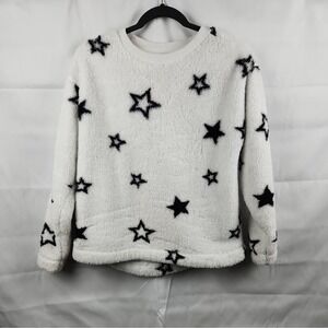 LOFT‎ Star Print Sherpa Sweatshirt Size XS White